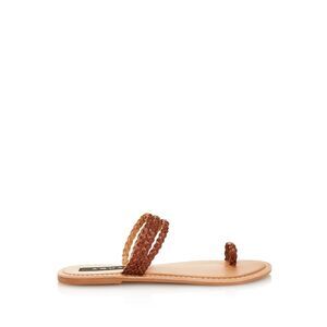 AQUA Womens Brown Braided Slay Open Toe Slip On Leather Gladiator Sandles 10 M